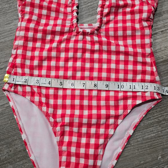 Wild Fable Red &White Gingham Keyhole Ultra High Leg Cheeky One Piece Swimsuit - Picture 7 of 10